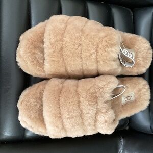UGG Shearling Fluff Strap Sandals in Chestnut Tan